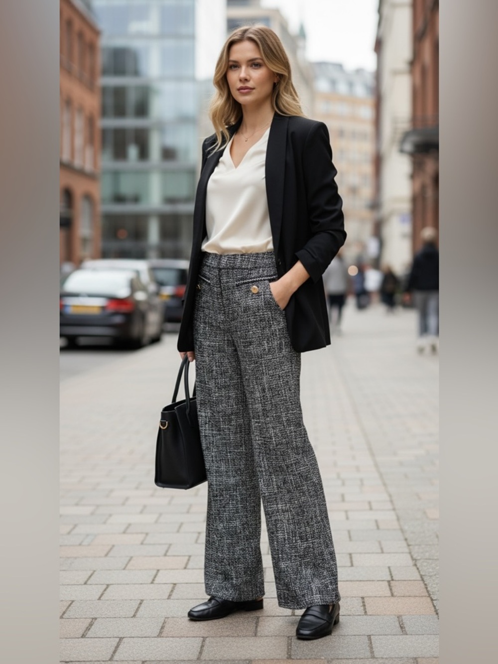 NWT Commense Tweed Wide Leg Pants – Size S (Structured Fit)
